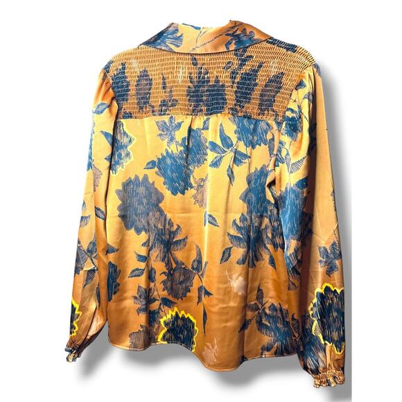 Canyon Retreat Women’s Blouse XS Rust Orange Floral Long Sleeve Collared Top - Picture 2 of 4